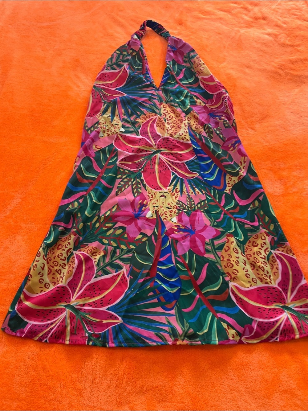 Tropical Halter Dress - Vibrant Floral Print